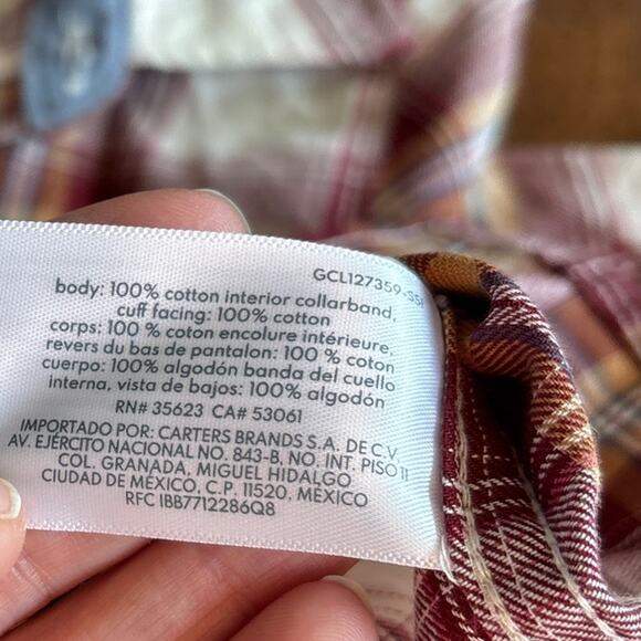 Oshkosh Boys Plaid Button Up Shirt Woven Collared Burgundy Brown Red Size 5T NEW - Picture 4 of 6